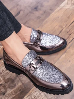 Mocassins à bout pointu brillants pour hommes chaussures habillées à enfiler
