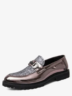 Mocassins à bout pointu brillants pour hommes chaussures habillées à enfiler