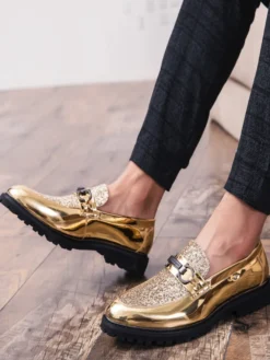 Mocassins à bout pointu brillants pour hommes chaussures habillées à enfiler