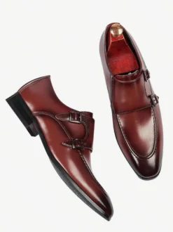 Mocassins à bout pointu pour homme chaussures britanniques à double boucle chaussures d'affaires formelles en cuir véritable