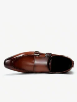 Mocassins à bout pointu pour homme chaussures britanniques à double boucle chaussures d'affaires formelles en cuir véritable