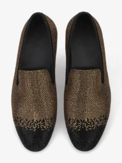 Mocassins Chaussures de Mariage Soirée hommes à enfiler avec strass - Bout rond en micro daim - Chaussures de bal de promo de mariage
