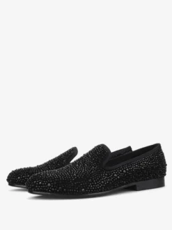 Mocassins Chaussures de Mariage Soirée hommes à enfiler avec strass bout rond en micro daim chaussures de bal de fête de mariage