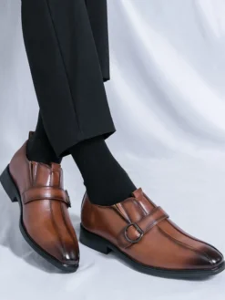Mocassins décontractés pour hommes bout rond boucle à enfiler