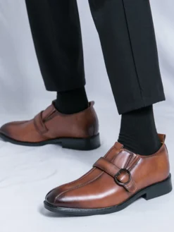 Mocassins décontractés pour hommes bout rond boucle à enfiler