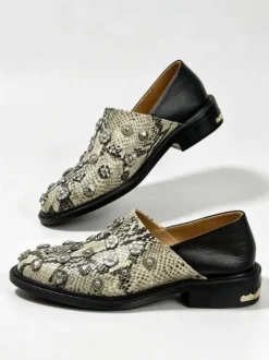 Mocassins décontractés pour hommes bout rond motif serpent ornés de perles