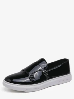 Mocassins à double bride pour hommes chaussures décontractées et confortables en cuir verni chaussures de marche plates et confortables mocassins Penny baskets chaussures habillées
