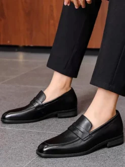 Mocassins en cuir PU à bout rond chaussures chic hommes