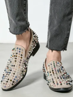 Mocassins en daim pour hommes bout rond rivets chaussures à enfiler