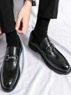 Mocassins à enfiler pour homme chaussures en cuir à talons bas et bout rond