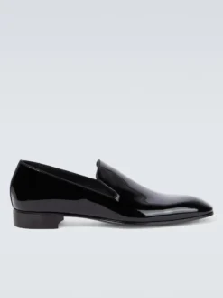Mocassins à enfiler pour homme bout rond chaussures de bal et de mariage vernies noires