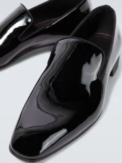 Mocassins à enfiler pour homme bout rond chaussures de bal et de mariage vernies noires