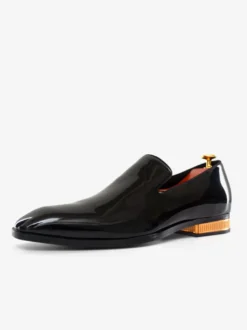Mocassins à enfiler pour hommes chaussures vernies à bout pointu et talons bas