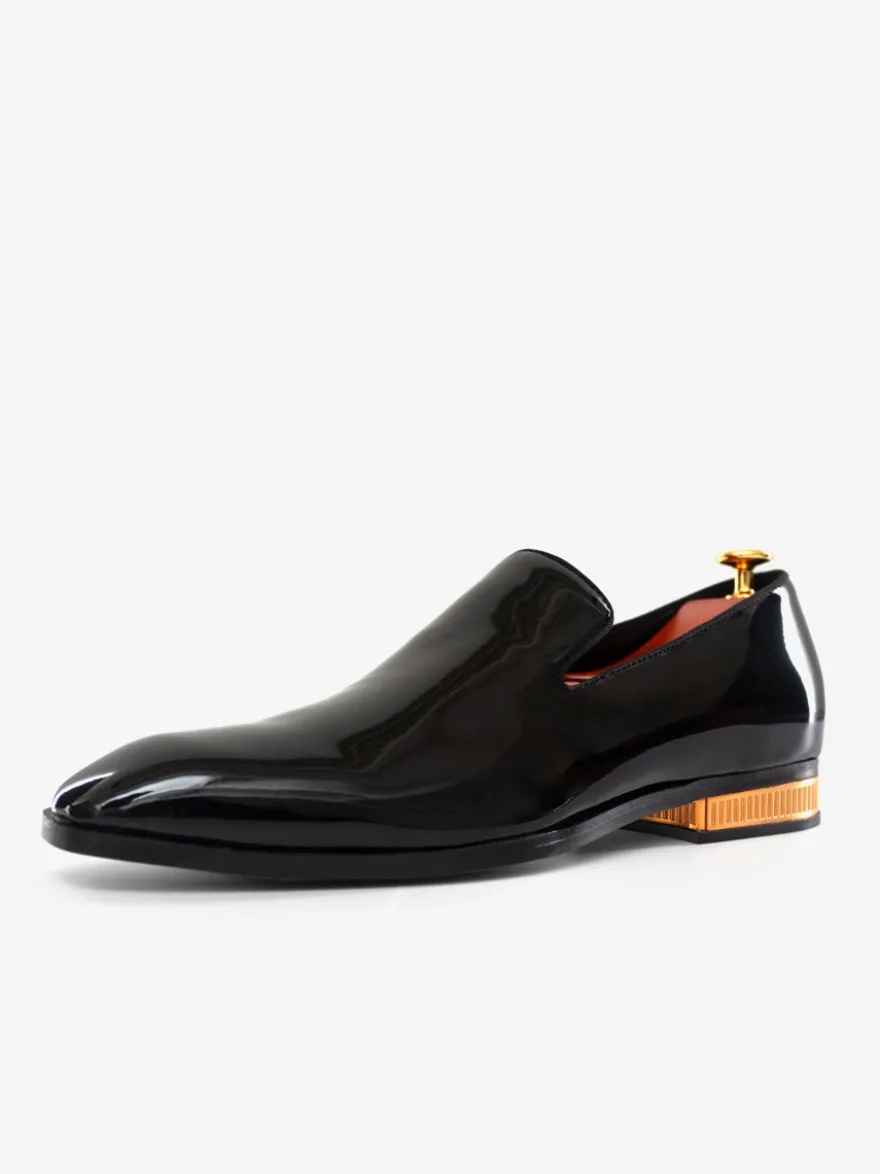 Mocassins à enfiler pour hommes chaussures vernies à bout pointu et talons bas