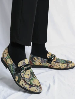 Mocassins à enfiler pour homme à talons bas bout rond imprimé animal