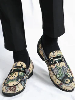 Mocassins à enfiler pour homme à talons bas bout rond imprimé animal