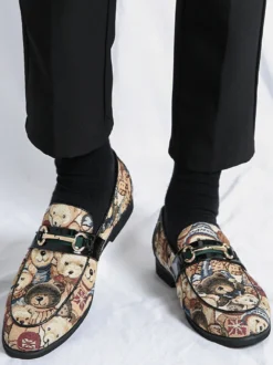 Mocassins à enfiler pour homme à talons bas bout rond imprimé animal