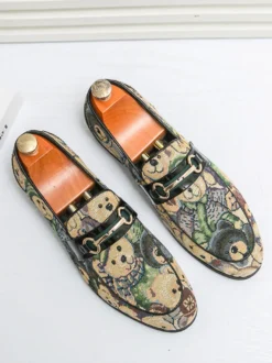 Mocassins à enfiler pour homme à talons bas bout rond imprimé animal