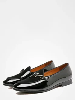 Mocassins à enfiler pour homme bout pointu décoration métallique chaussures plates talon carré chaussures vernies