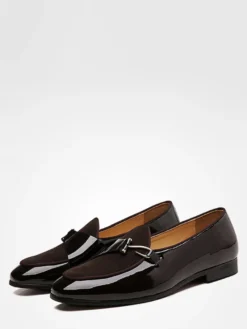 Mocassins à enfiler pour homme bout pointu décoration métallique chaussures plates talon carré chaussures vernies