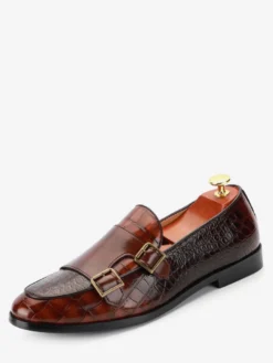 Mocassins à enfiler pour homme chaussures à talons bas en cuir texturées et décorées style Penny