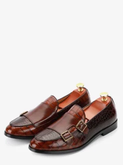Mocassins à enfiler pour homme chaussures à talons bas en cuir texturées et décorées style Penny