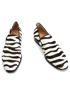 Mocassins à enfiler pour hommes chaussures de bal de soirée de mariage à imprimé zèbre à bout rond décontractées