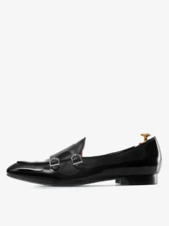 Mocassins habillés à sangle noire pour hommes Chaussures de Mariage Soirée bout rond
