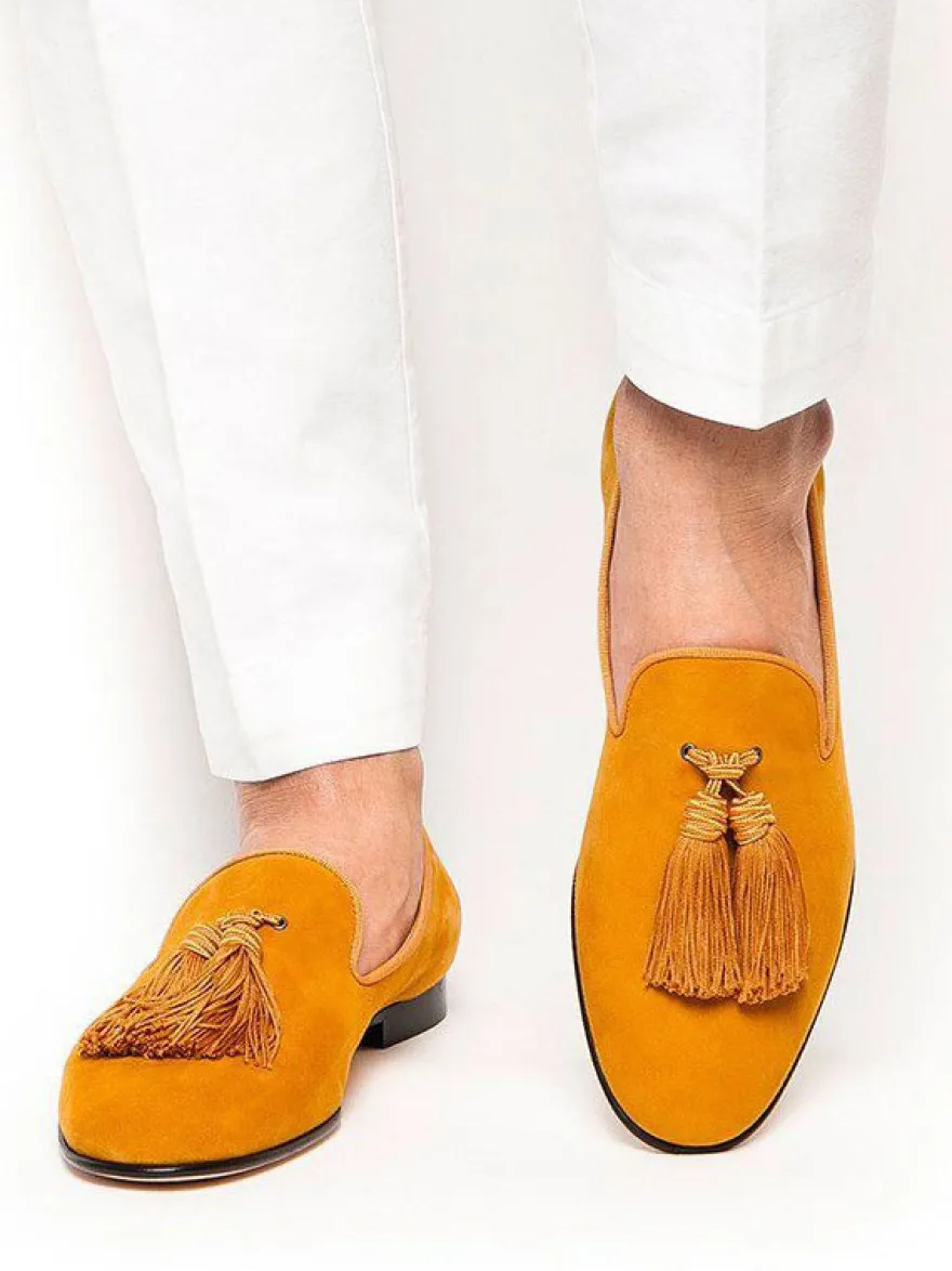Mocassins Homme en Cuir Synthétique Verni avec Franges Unicolore