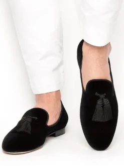 Mocassins Homme en Cuir Synthétique Verni avec Franges Unicolore