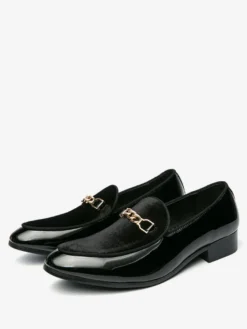Mocassins à mors pour hommes en daim cuir à enfiler avec boucle à chaîne bout pointu talons bas chaussures de bal