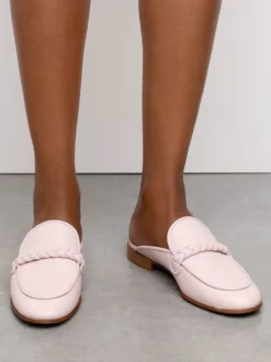 Mocassins mules roses pour femmes mules plates conçues à bout rond