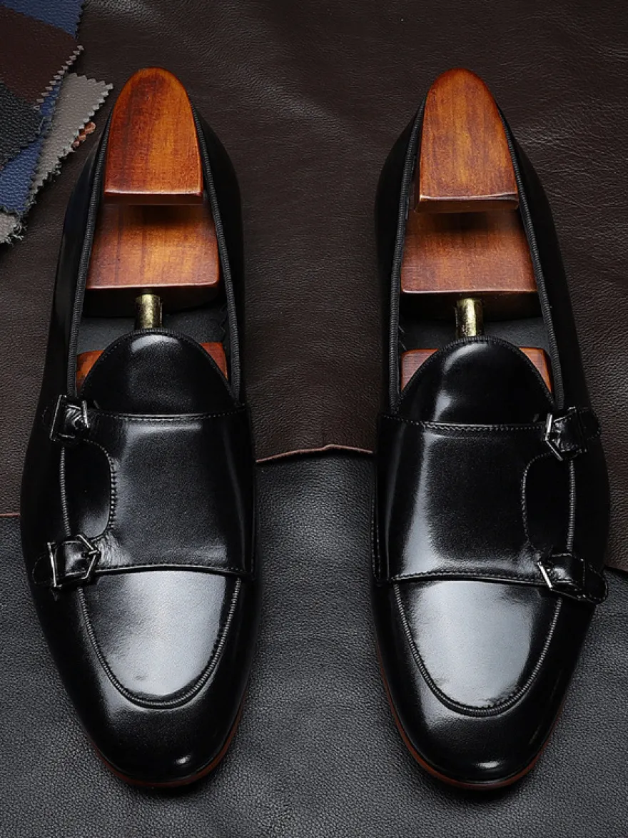 Mocassins noirs à bout rond en cuir véritable pour homme