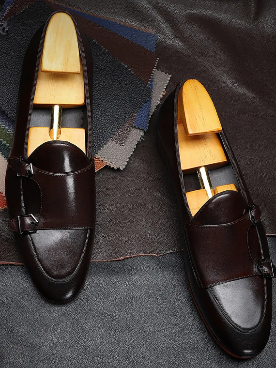 Mocassins noirs à bout rond en cuir véritable pour homme