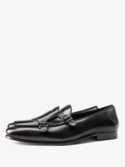Mocassins noirs à bout rond en cuir véritable pour homme
