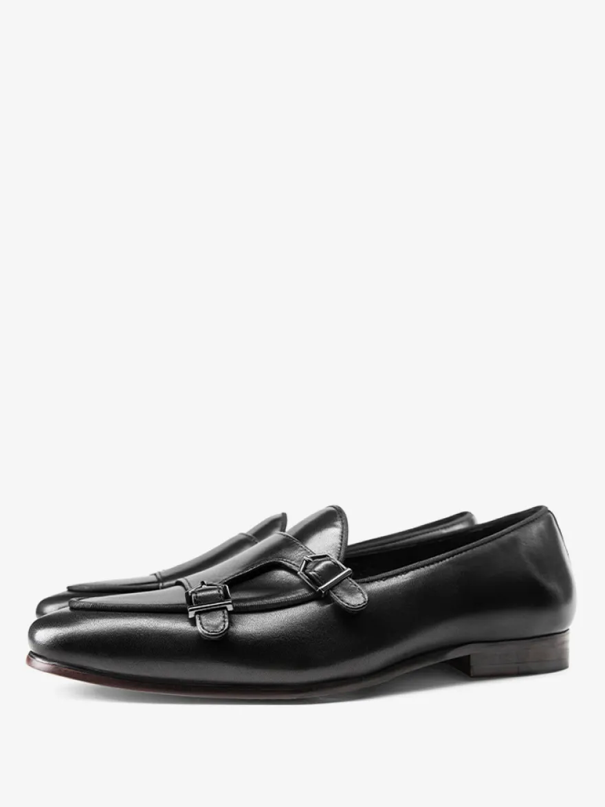 Mocassins noirs à bout rond en cuir véritable pour homme