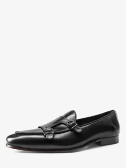 Mocassins noirs à bout rond en cuir véritable pour homme