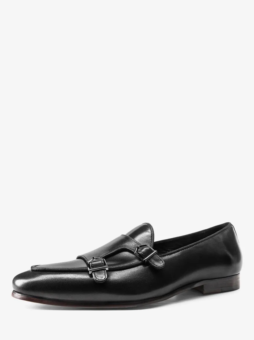 Mocassins noirs à bout rond en cuir véritable pour homme