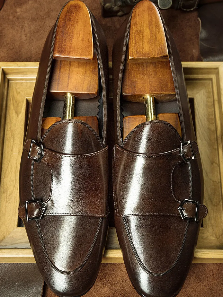 Mocassins noirs à bout rond en cuir véritable pour homme