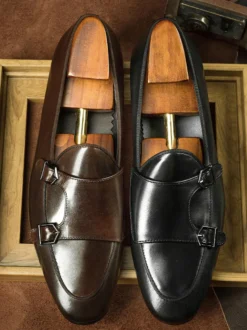 Mocassins noirs à bout rond en cuir véritable pour homme