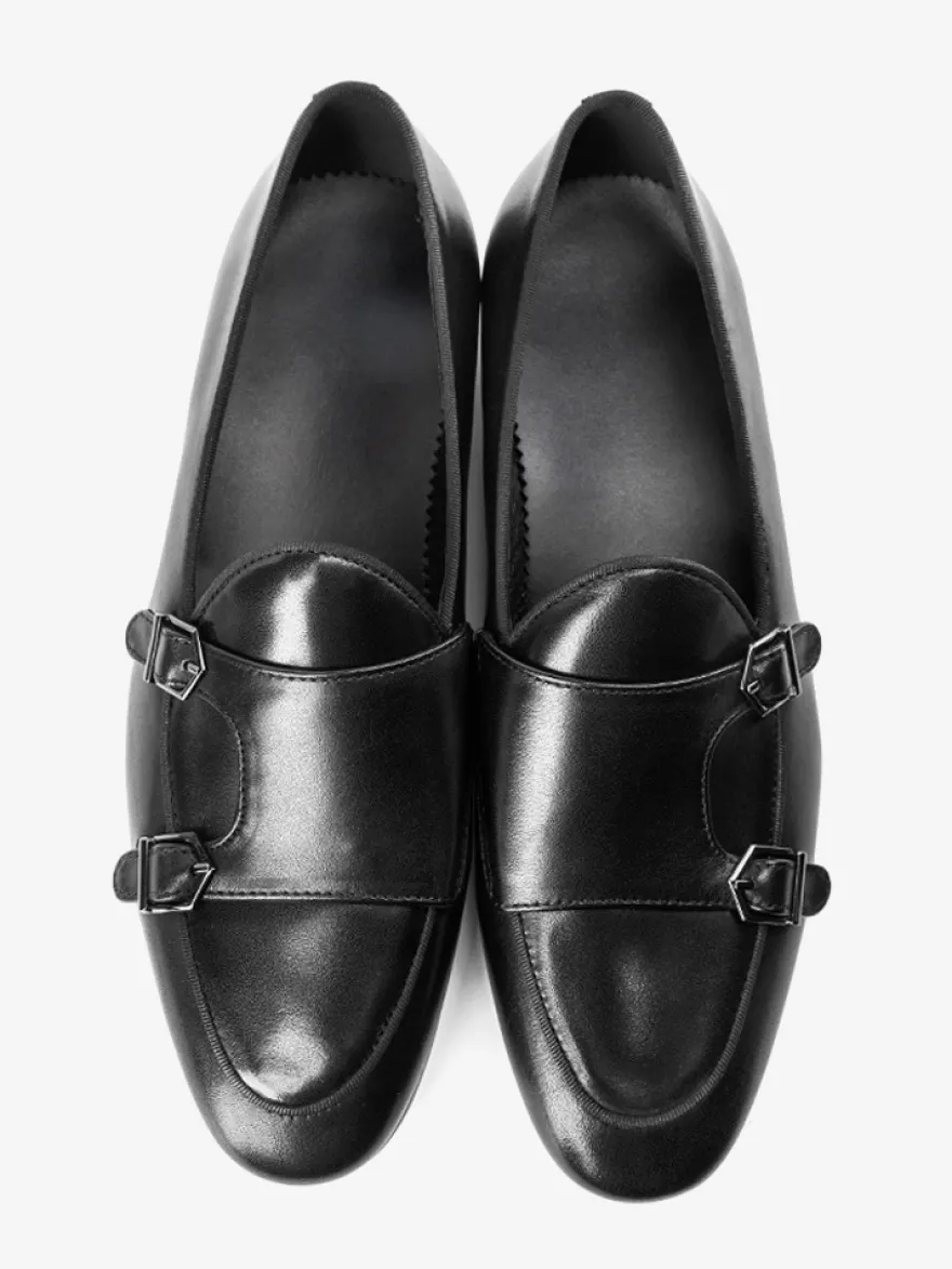 Mocassins noirs à bout rond en cuir véritable pour homme
