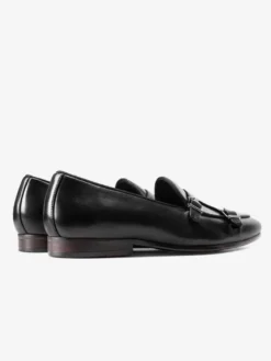 Mocassins noirs à bout rond en cuir véritable pour homme