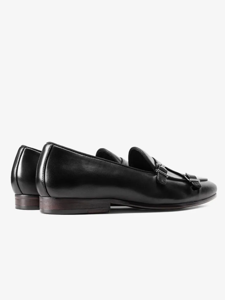 Mocassins noirs à bout rond en cuir véritable pour homme