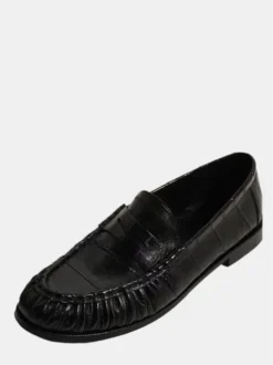 Mocassins noirs à bout rond et motif pierre chaussures habillées à enfiler