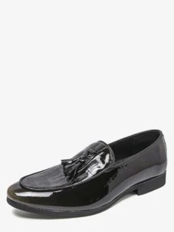 Mocassins noirs à bout rond pour homme à enfiler avec pompons