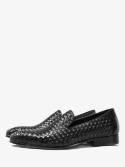Mocassins noirs pour hommes bout rond en cuir de vachette chaussures habillées à enfiler