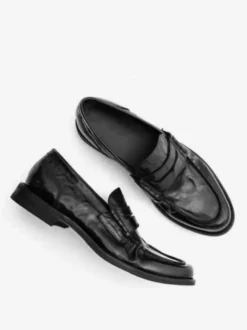 Mocassins noirs pour hommes bout rond chaussures habillées à enfiler