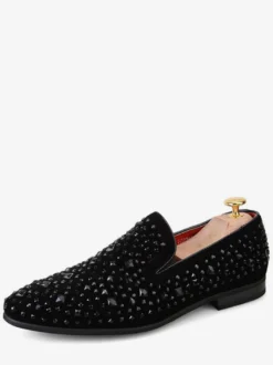 Mocassins noirs pour hommes cloutés sans lacet Derbies bal Chaussures de Mariage Soirée