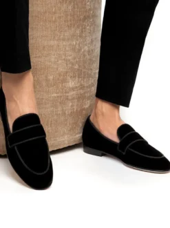 Mocassins noirs pour hommes en daim à bout rond chaussures de bal de promo de mariage