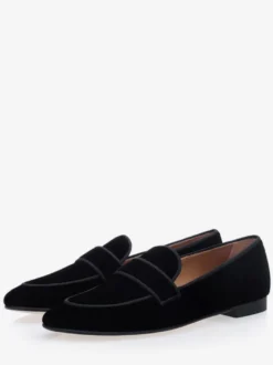 Mocassins noirs pour hommes en daim à bout rond chaussures de bal de promo de mariage